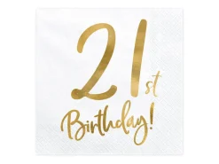 21 År Bursdag Servietter Gull og Hvit