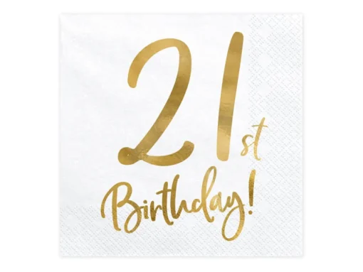 21 År Bursdag Servietter Gull og Hvit