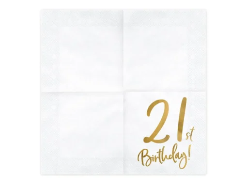 21 År Bursdag Servietter Gull og Hvit