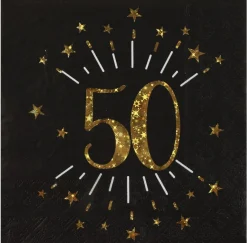 50 År Glitter Servietter Gull og Svart