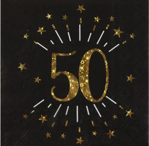 50 År Glitter Servietter Gull og Svart