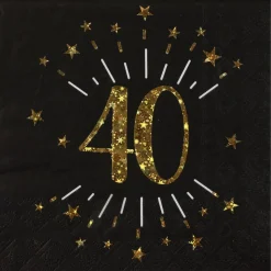 40 År Glitter Servietter Gull og Svart