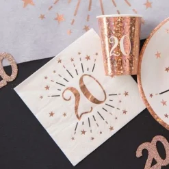 20 År Konfetti Servietter Gullrosa