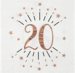 20 År Konfetti Servietter Gullrosa