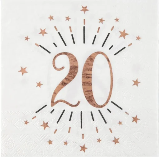 20 År Konfetti Servietter Gullrosa