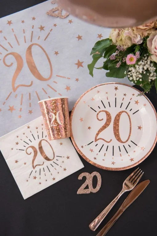20 År Konfetti Servietter Gullrosa