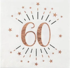 60 År Konfetti Servietter Gullrosa