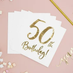 50 År Servietter Gull og Hvit