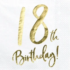 18 År Servietter Gull og Hvit
