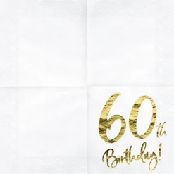 60 År Servietter Gull og Hvit