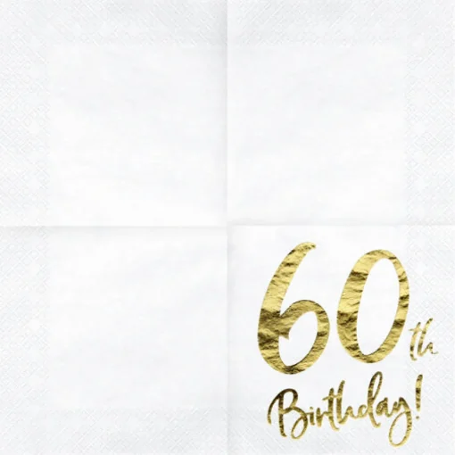 60 År Servietter Gull og Hvit