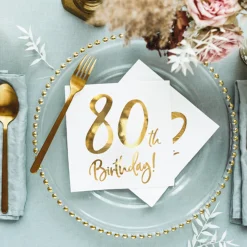 80 År Servietter Gull og Hvit