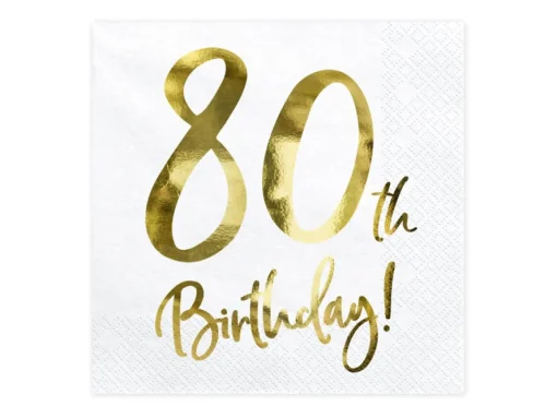 80 År Servietter Gull og Hvit