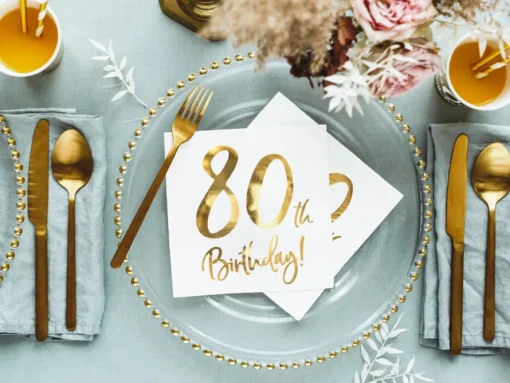 80 År Servietter Gull og Hvit
