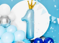 1 Års Krone Folieballong Lyseblå