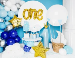 1 Års Krone Folieballong Lyseblå