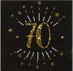 70 Års Servietter Glitter Gull og Svart
