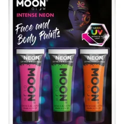 Ansiktsmaling Intens Neon UV Sminkesett Rosa Grønn og Oransje