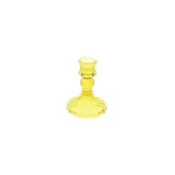 Antikk Glass Lysestake Gul