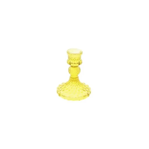 Antikk Glass Lysestake Gul