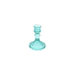 Antikk Glass Lysestake Lyseblå