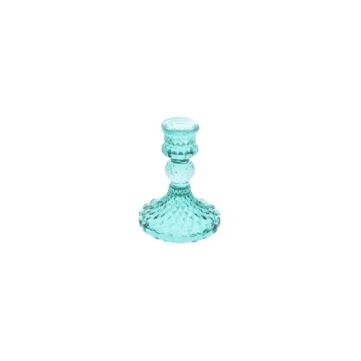 Antikk Glass Lysestake Lyseblå