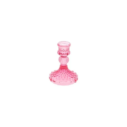 Antikk Glass Lysestake Rosa