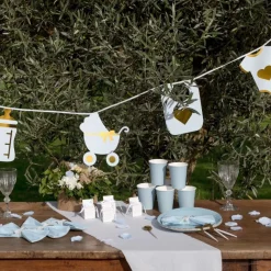 Babyshower Girlander Lyseblå og Gull
