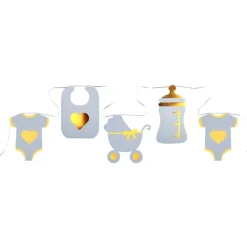 Babyshower Girlander Lyseblå og Gull