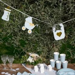 Babyshower Girlander Lyseblå og Gull