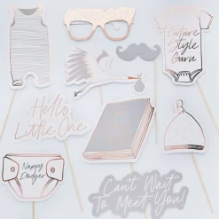 Babyshower Selfie Props Grå og Gullrosa