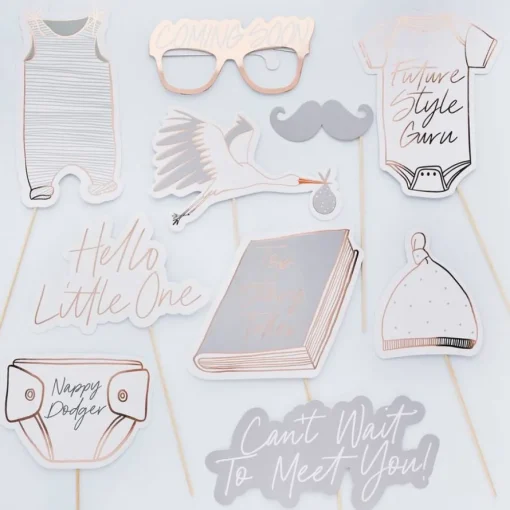 Babyshower Selfie Props Grå og Gullrosa