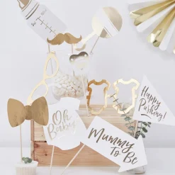 Babyshower Selfie Props Hvit og Gull