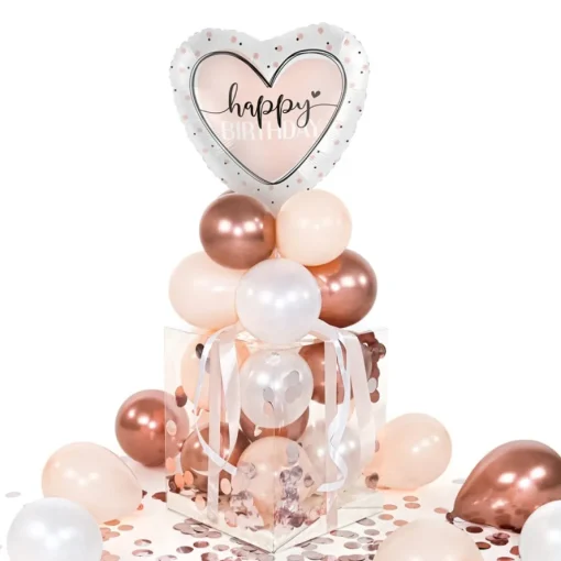 Balloha® Box Hjerte Happy Birthday Ballongboks Sett