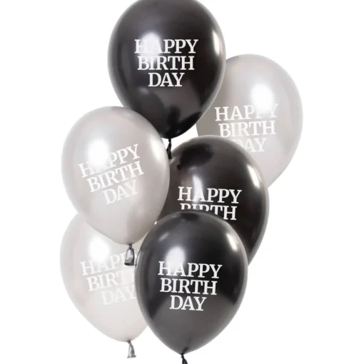 Ballongbukett Happy Birthday Glossy Matt Svart