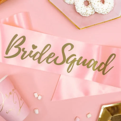 BrideSquad Skråbånd Lyserosa og Gull