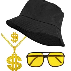 Bøttehatt$Briller$Halskjede$Ring
