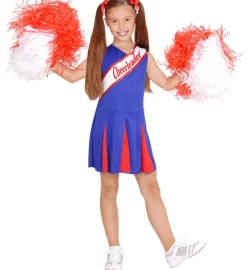 Cheerleader Blå og Rød Barnekostyme
