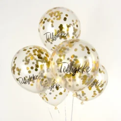 Dansk Tillykke Konfetti Ballonger Gull