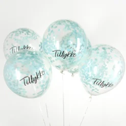 Dansk Tillykke Konfetti Ballonger Lyseblå