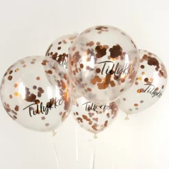 Dansk Tillykke Konfetti Ballonger Kobber