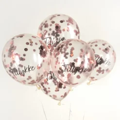 Dansk Tillykke Konfetti Ballonger Rosegull