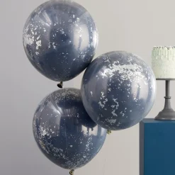 Dobbeltlag Konfetti Ballonger Marineblå og Sølv
