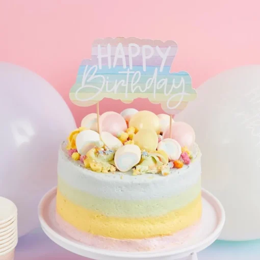 Eco Happy Birthday Kakepynt Multifarget Pastell