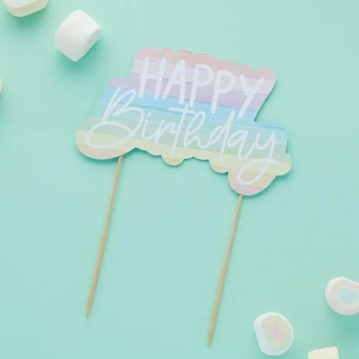 Eco Happy Birthday Kakepynt Multifarget Pastell