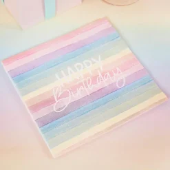 Eco Happy Birthday Servietter Multifarget Pastell
