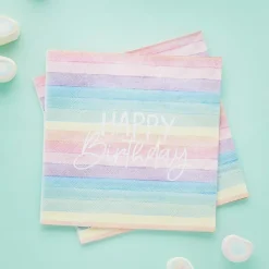 Eco Happy Birthday Servietter Multifarget Pastell
