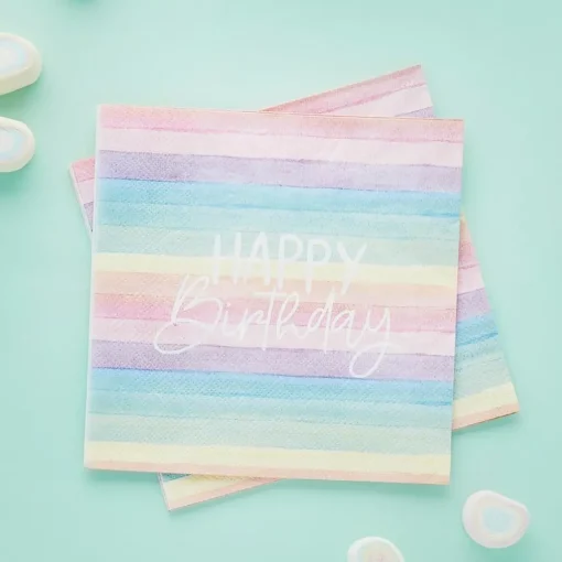 Eco Happy Birthday Servietter Multifarget Pastell