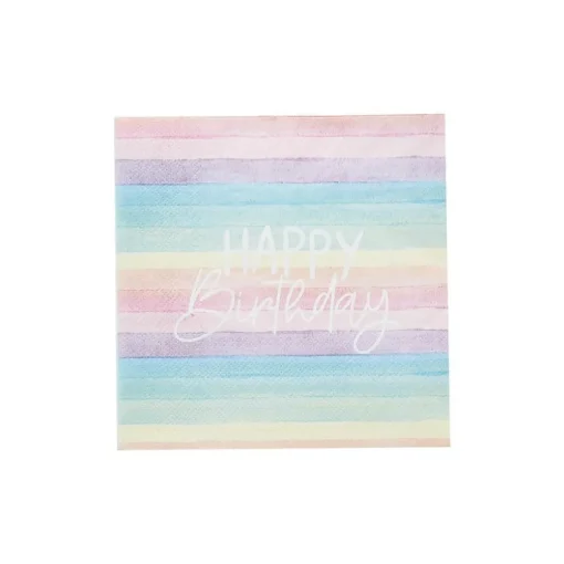 Eco Happy Birthday Servietter Multifarget Pastell