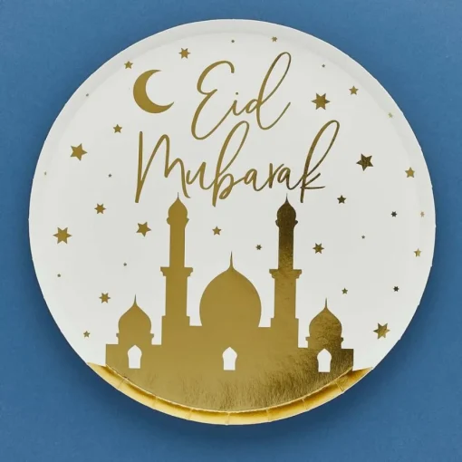 Eid Mubarak Ballonger Tallerkener Hvit og Gull